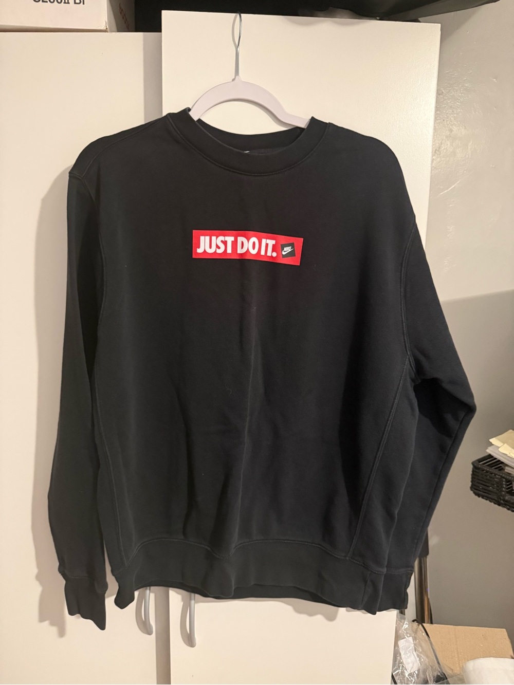 Nike Black Crewneck Sweatshirt with Red 'Just Do It.' Logo